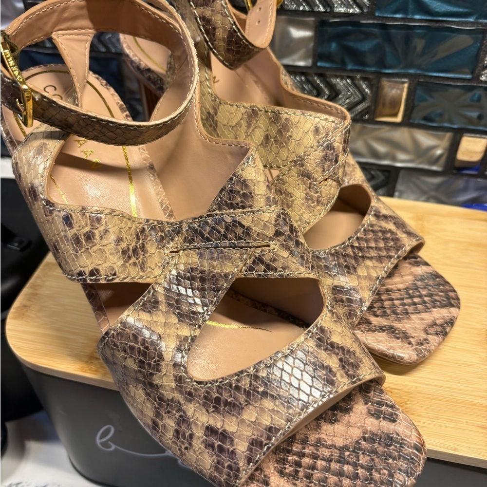 Cole Haan Snake-Print Tan & Brown Platform Heels
